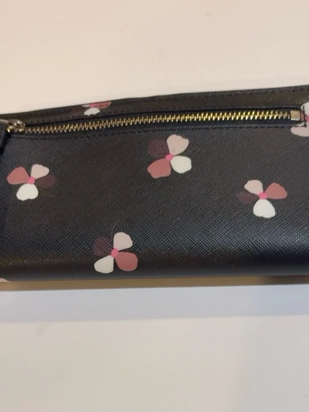 kate spade Black Wallet with Pink and White Floral Print